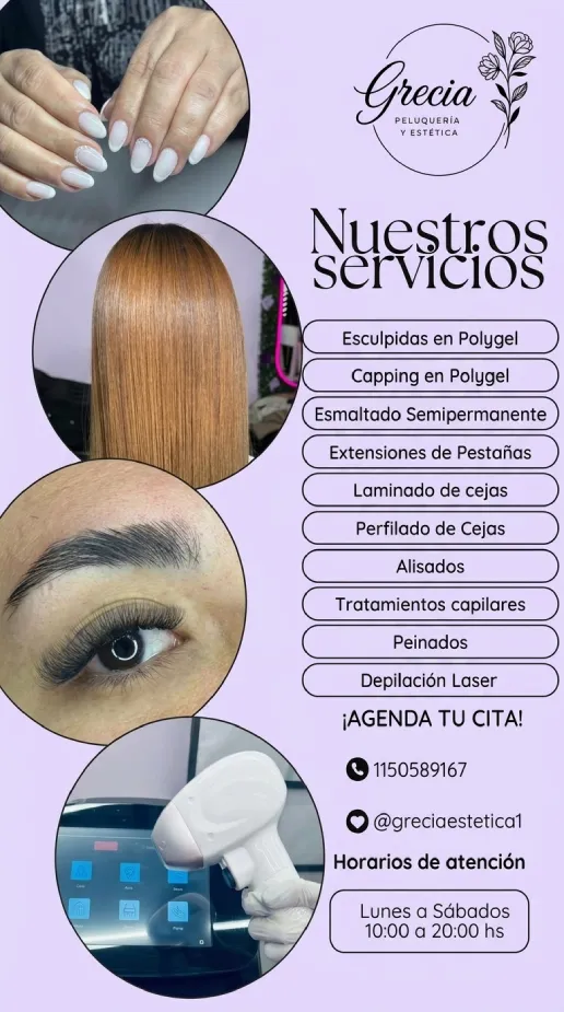 Grecia Peluquería y Estética - uñas en polygel, pestañas, cejas y alisados en Laferrere